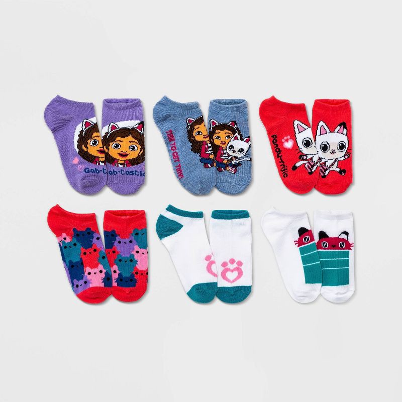 slide 1 of 2, Girls' Gabby's Dollhouse 6pk No Show Socks - M/L, 6 ct