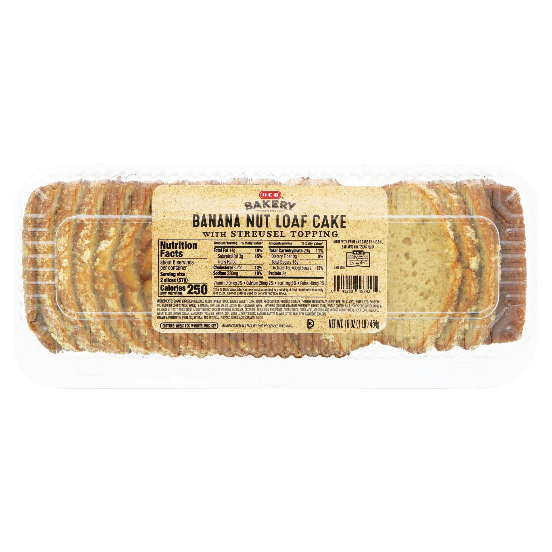 slide 1 of 1, H-E-B Bakery Banana Nut Loaf Cake with Streusel Topping, 16.2 oz