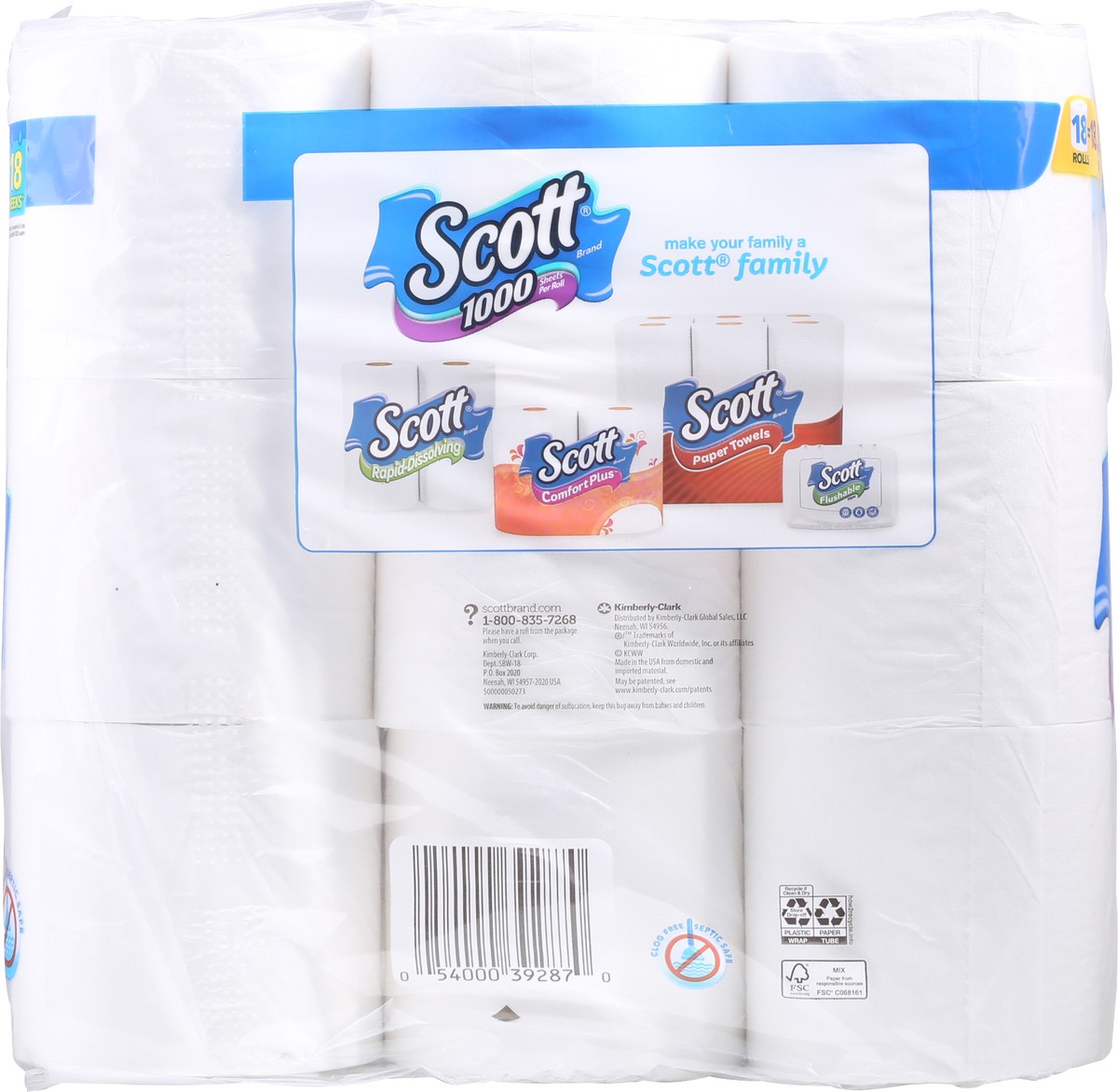 slide 8 of 9, Scott 1000 Toilet Paper, 18 Rolls, Septic-Safe, 1-Ply Toilet Tissue, 18 ct