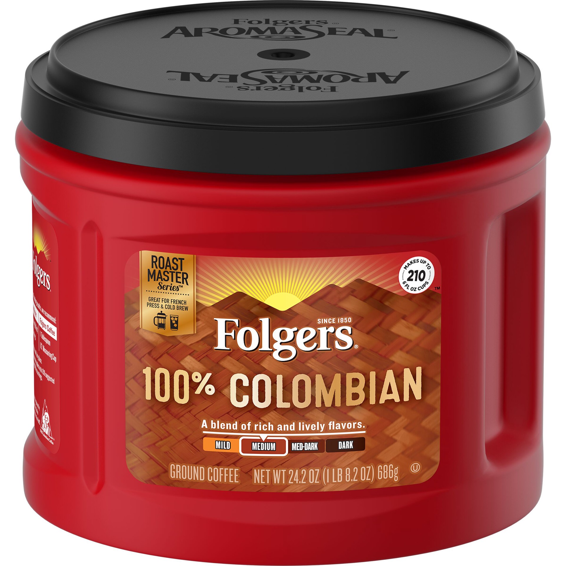 slide 1 of 3, Folgers Colombian Medium Dark Roast Ground Coffee, 24.2 oz