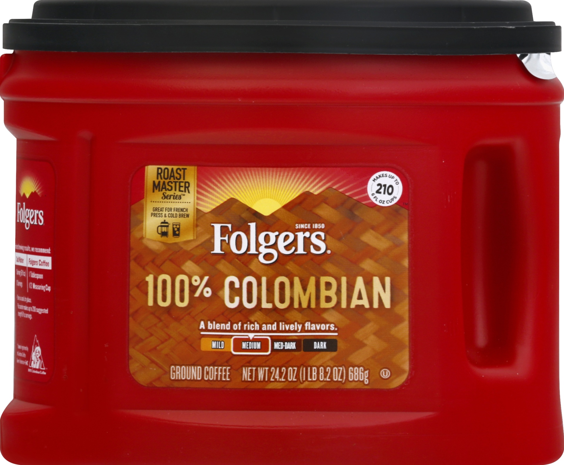 slide 1 of 5, Folgers Colombian Medium Dark Roast Ground Coffee, 24.2 oz