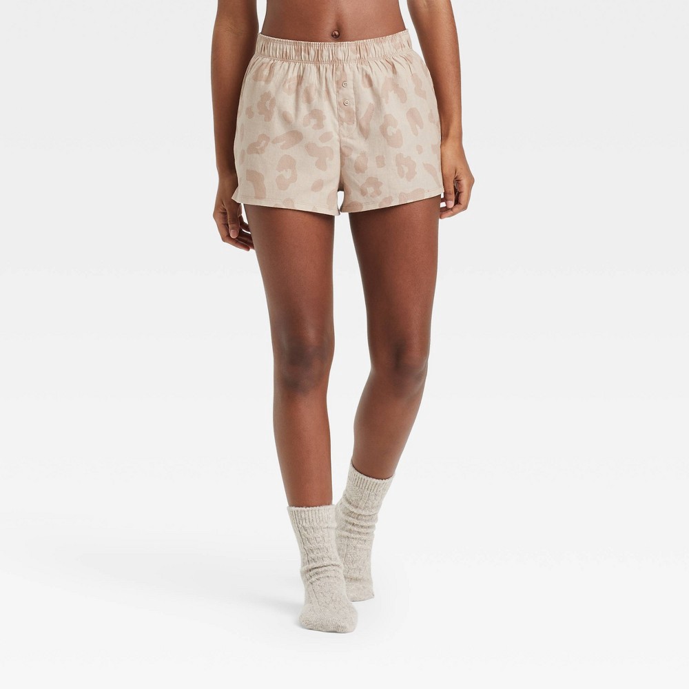 slide 2 of 3, Women's Leopard Print Foldover Waistband Boxer Sleep Shorts - Colsie Tan M, 1 ct