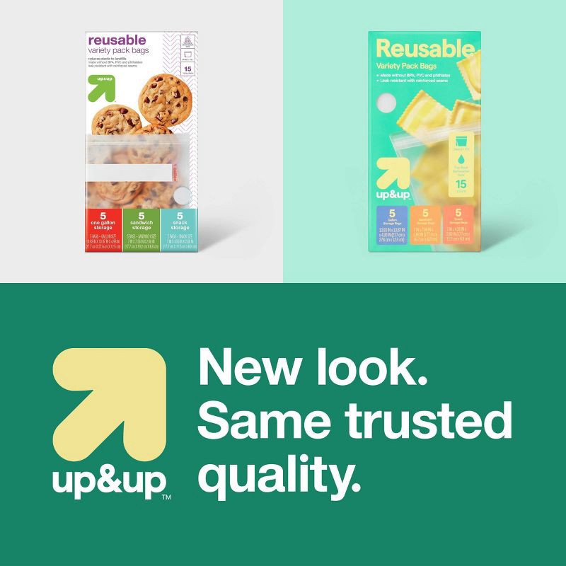 slide 5 of 5, Reusable Food Storage Bags -15pc Variety Pack/5ct Each - up&up™, 15 ct, 5 ct