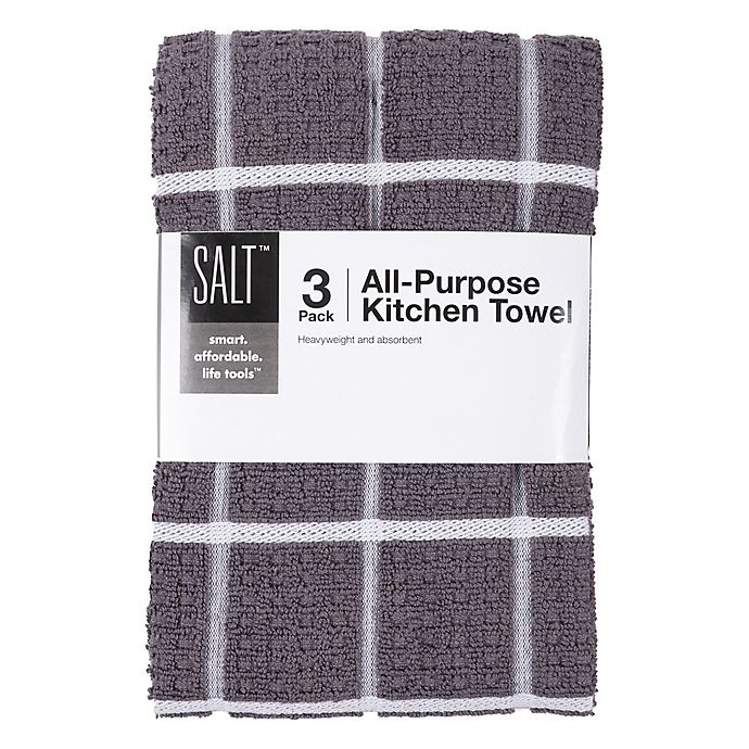 slide 2 of 2, SALT All-Purpose Waffle Weave Kitchen Towels - Grey, 3 ct