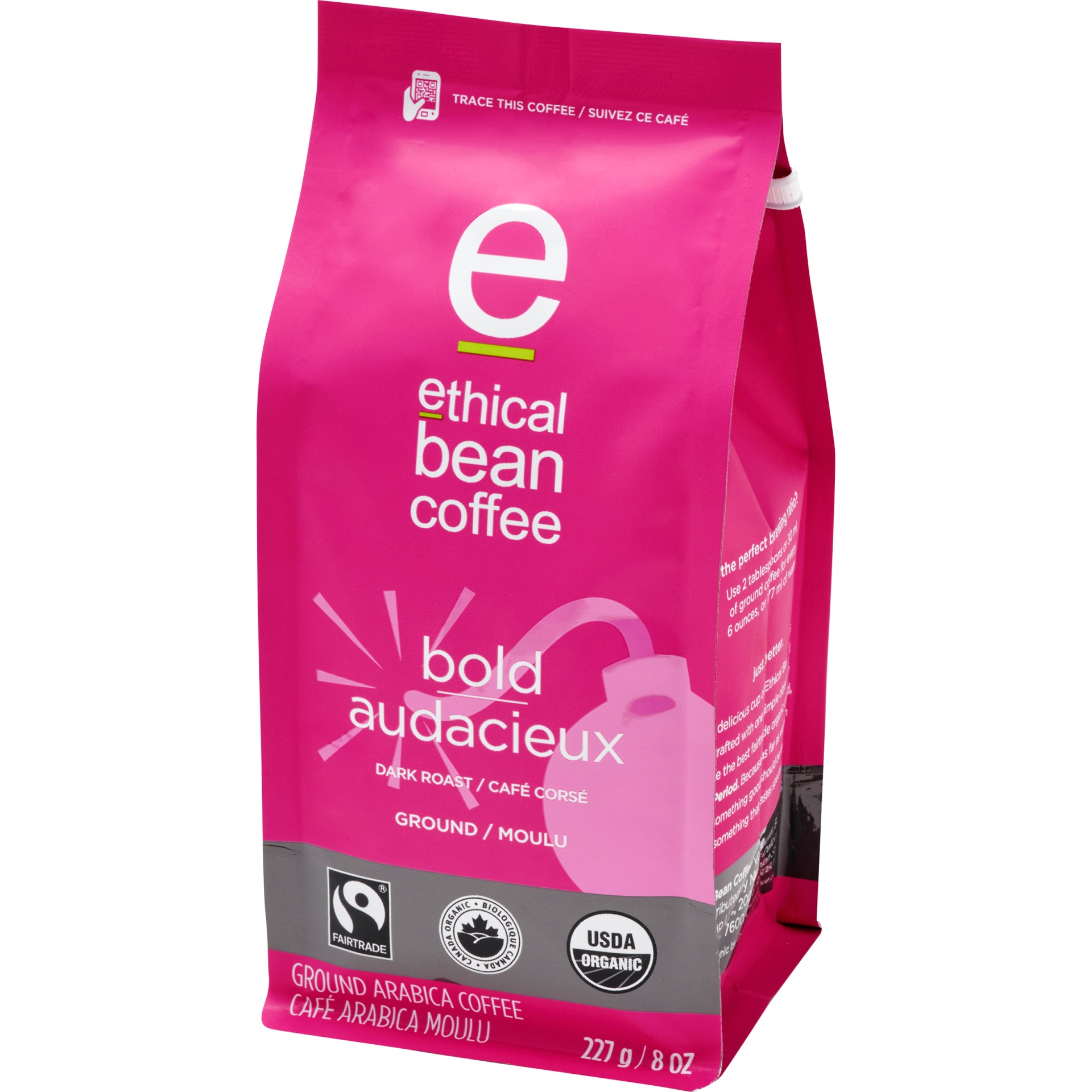 slide 2 of 9, Ethical Bean Fairtrade Organic Coffee, Bold Dark Roast, Ground Coffee - 8 oz, 8 oz