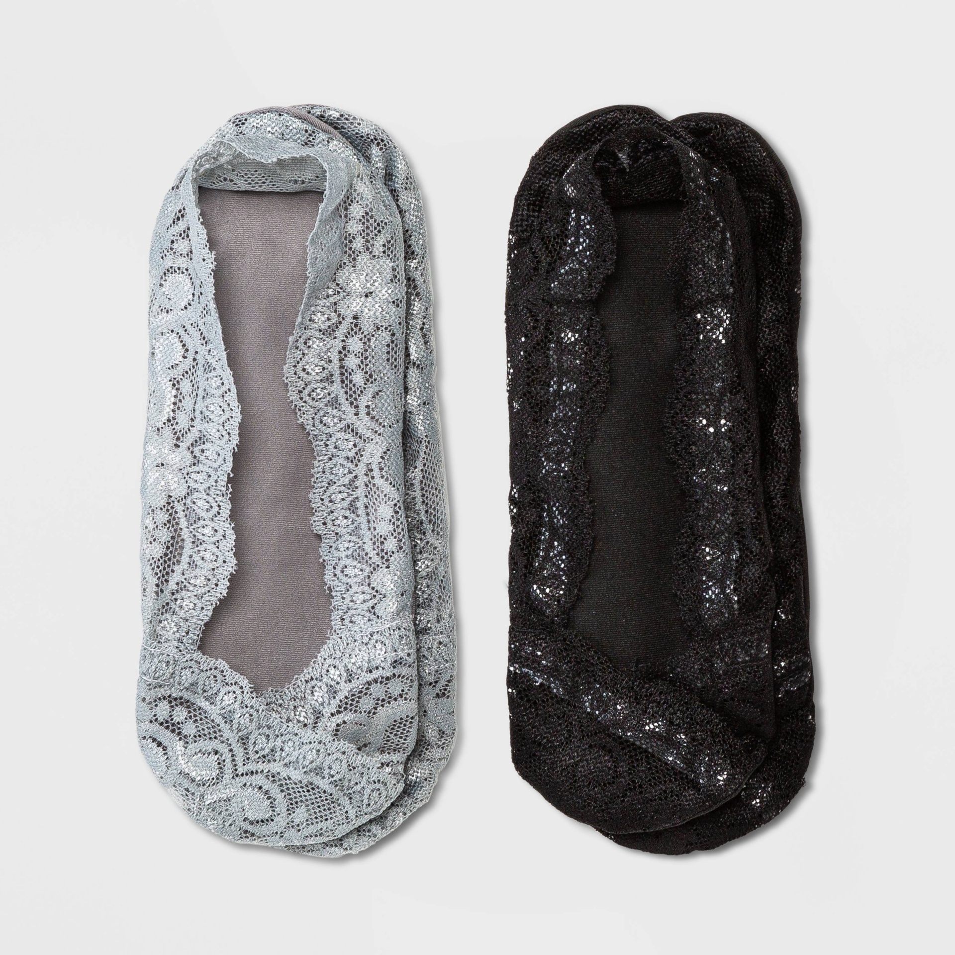 slide 1 of 2, Women's Lace 2pk Liner Socks - A New Day Gray/Black 4-10, 2 ct
