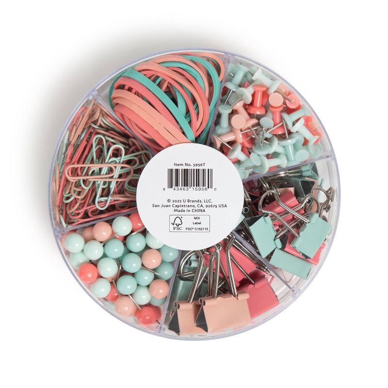 slide 2 of 5, U Brands 470pc Round Office Accessory Set Coral, 470 ct