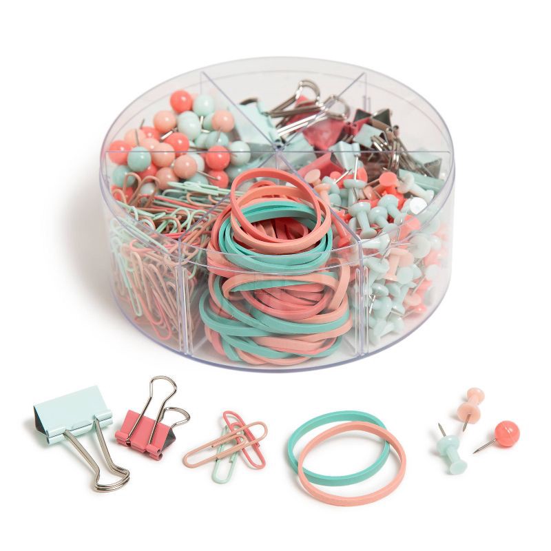 slide 3 of 5, U Brands 470pc Round Office Accessory Set Coral, 470 ct