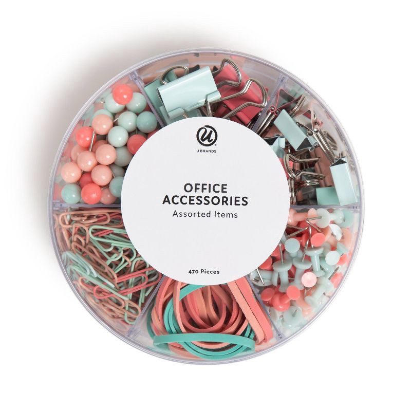 slide 1 of 5, U Brands 470pc Round Office Accessory Set Coral, 470 ct