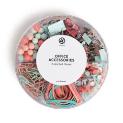 U Brands 470pc Round Office Accessory Set Coral