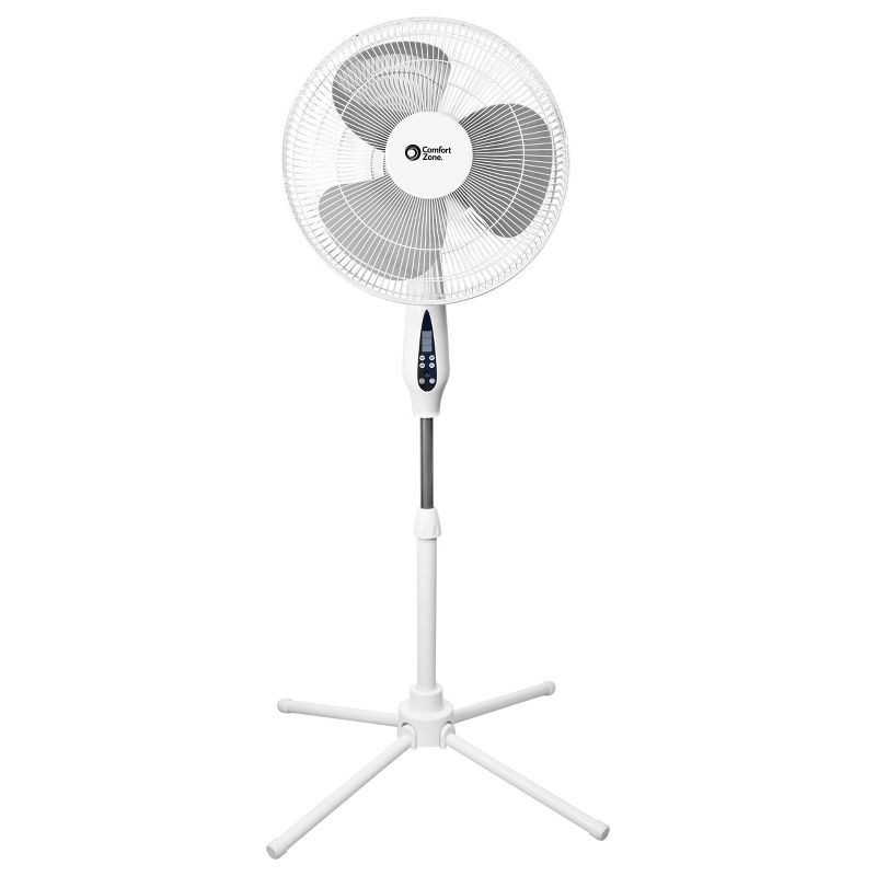 slide 1 of 1, Comfort Zone 16" Oscillating Stand Fan with Remote White, 1 ct