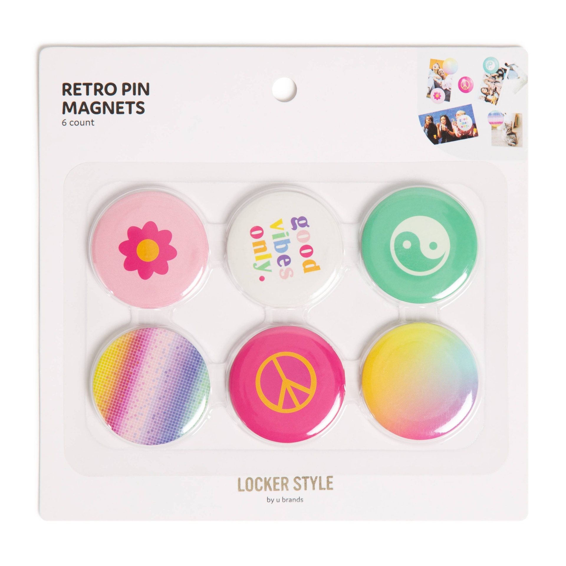 slide 1 of 3, 6pk Pin Button Locker Magnets Happy Horizons - U Brands, 6 ct