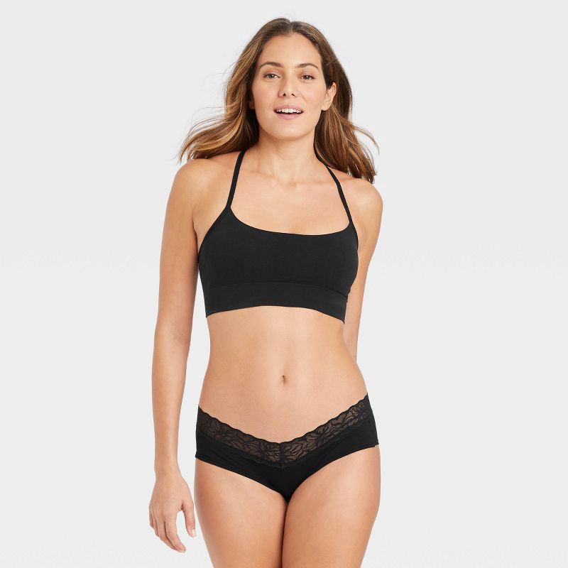 Women's Cotton Hipster Underwear with Lace Waistband - Auden Black XS 1 ct