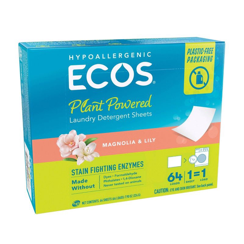 slide 4 of 8, ECOS Laundry Detergent Sheets - Magnolia & Lily - 7.9oz/64 loads, 7.9 oz