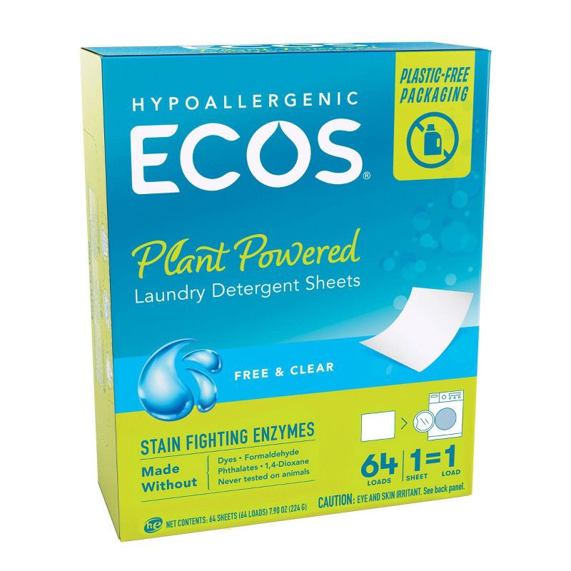 slide 2 of 7, ECOS Laundry Detergent Sheets - Free & Clear - 7.9oz/64 loads, 7.9 oz
