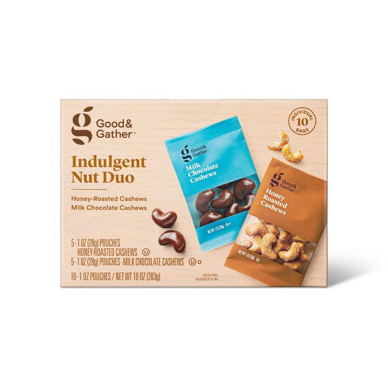 slide 1 of 4, Honey Roasted Cashews & Milk Chocolate Cashews - 10ct - Good & Gather™, 10 ct