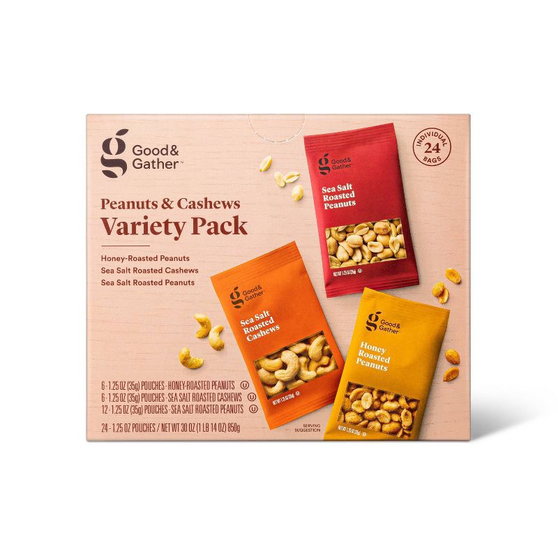 slide 1 of 3, Peanuts and Cashews Variety Pack - 24ct - Good & Gather™, 24 ct