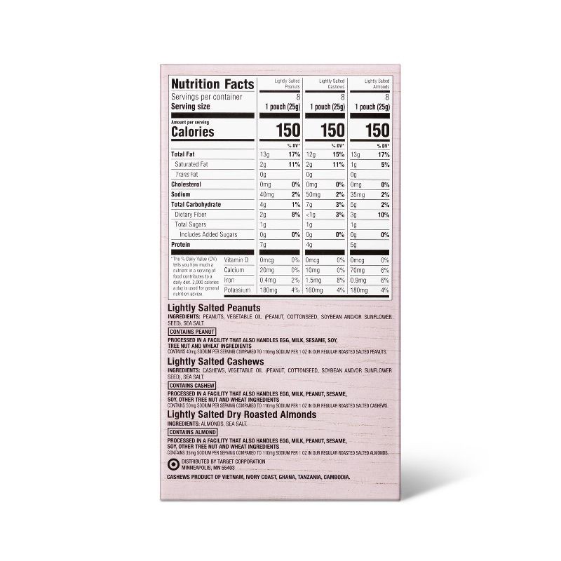 slide 2 of 4, Almonds, Cashews and Peanuts Variety Pack - 21.6oz/24ct - Good & Gather™, 21.6 oz, 24 ct