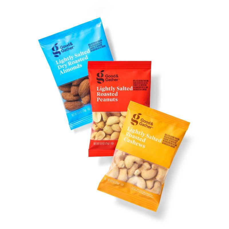 slide 3 of 4, Almonds, Cashews and Peanuts Variety Pack - 21.6oz/24ct - Good & Gather™, 21.6 oz, 24 ct