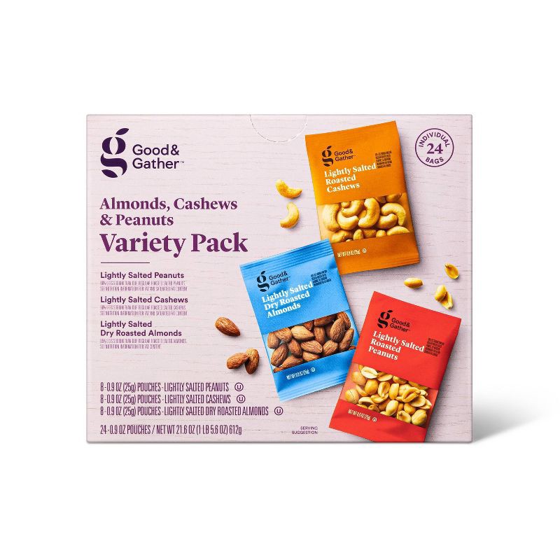 slide 1 of 3, Almonds, Cashews and Peanuts Variety Pack - 24ct - Good & Gather™, 24 ct