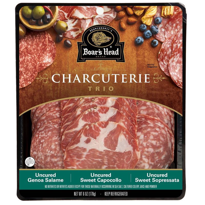 slide 1 of 5, Boar's Head Charcuterie TRIO - Uncured Genoa Salame, Uncured Capocollo, Uncured Sweet Sopressata - 6oz, 6 oz