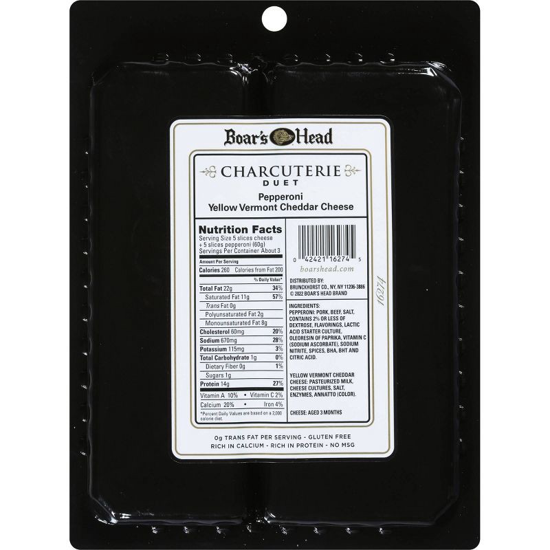 slide 4 of 5, Boar's Head Charcuterie DUET - Pepperoni, Yellow Vermont Cheddar Cheese - 6oz, 6 oz