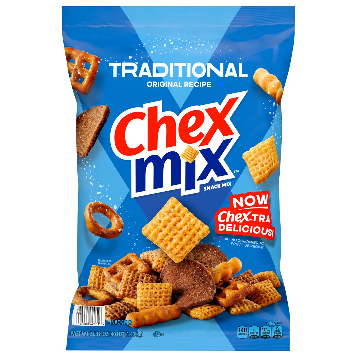 slide 1 of 9, Chex Mix Snack Mix, Traditional, Savory Snack Bag, 40 oz, 40 oz