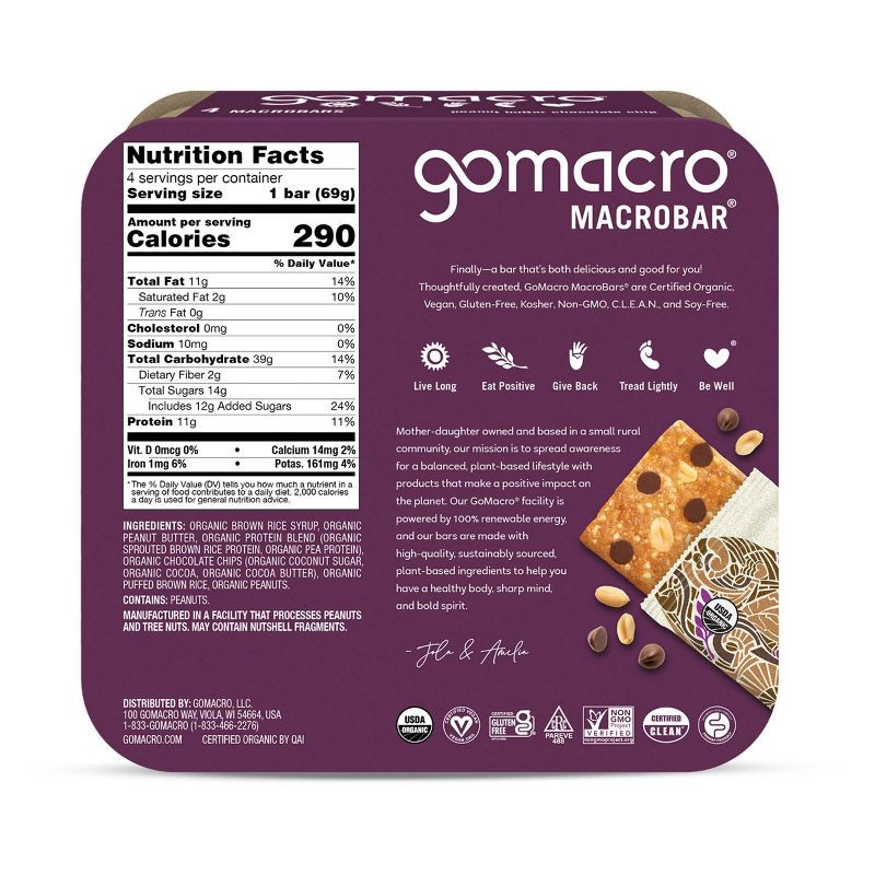 slide 2 of 6, GoMacro Peanut Butter Chocolate Chip MacroBar - 4ct/ 7.1oz, 4 ct, 7.1 oz