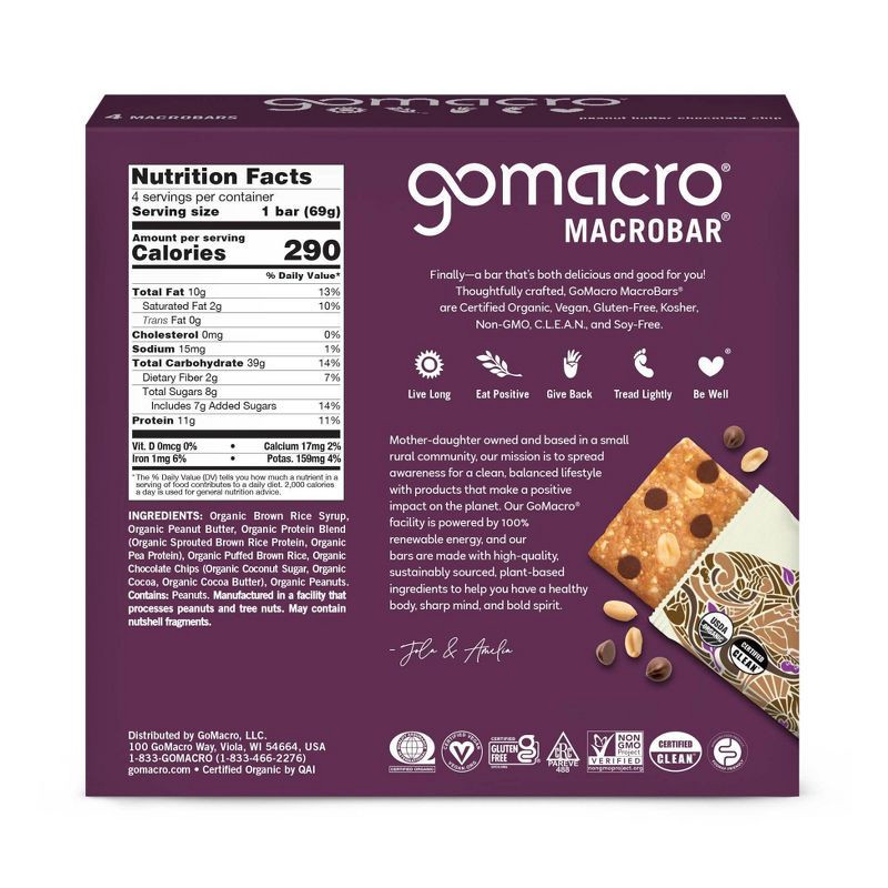 slide 3 of 7, GoMacro Peanut Butter Chocolate Chip MacroBar - 4ct/ 7.1oz, 4 ct, 7.1 oz