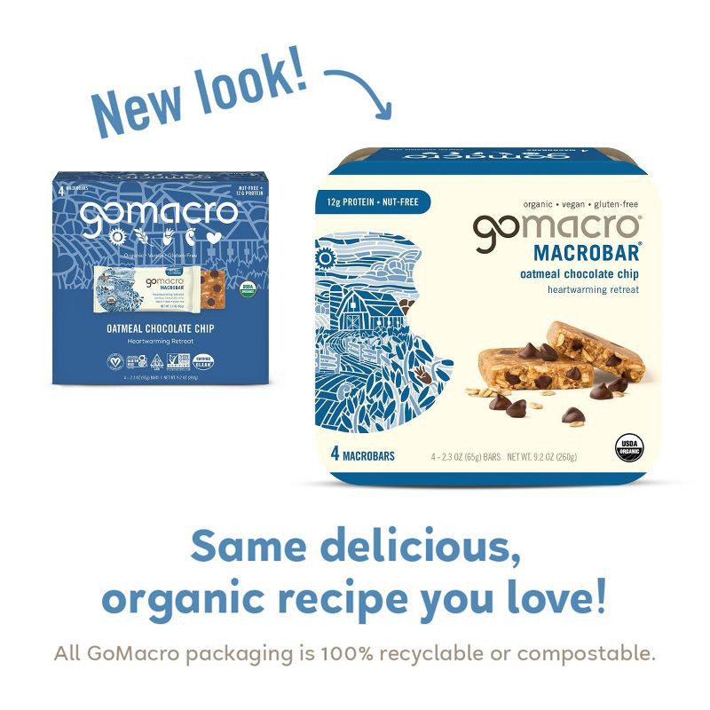 slide 4 of 6, GoMacro Oatmeal Chocolate Chip MacroBar - 4ct/ 7.1oz, 4 ct, 7.1 oz