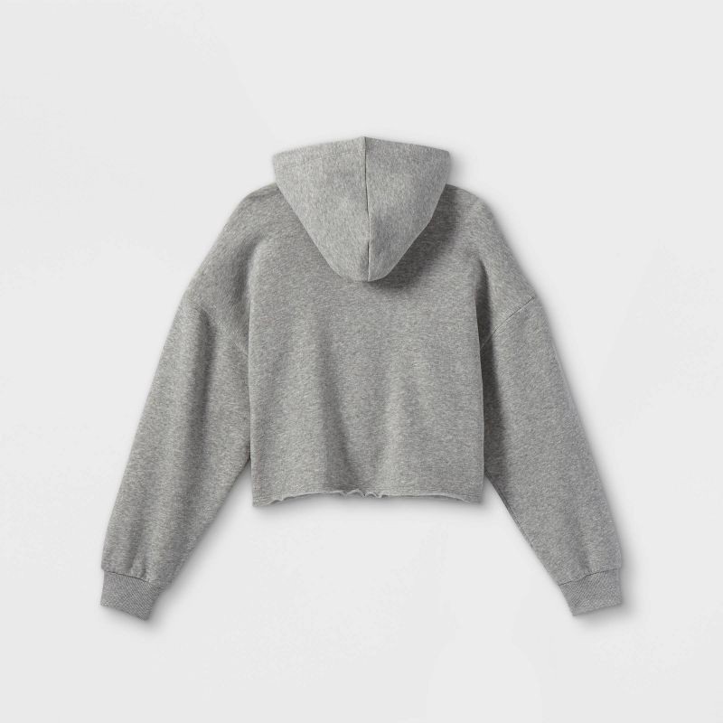 slide 2 of 3, Girls' Boxy Cropped Zip-Up Hoodie Sweatshirt - art class™ Gray M, 1 ct