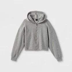 Girls' Boxy Cropped Zip-Up Hoodie Sweatshirt - art class™ Gray M