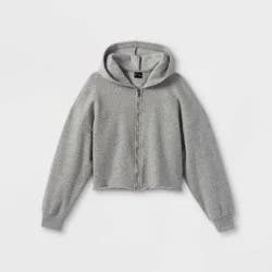 Girls' Boxy Cropped Zip-Up Hoodie Sweatshirt - art class™ Gray M