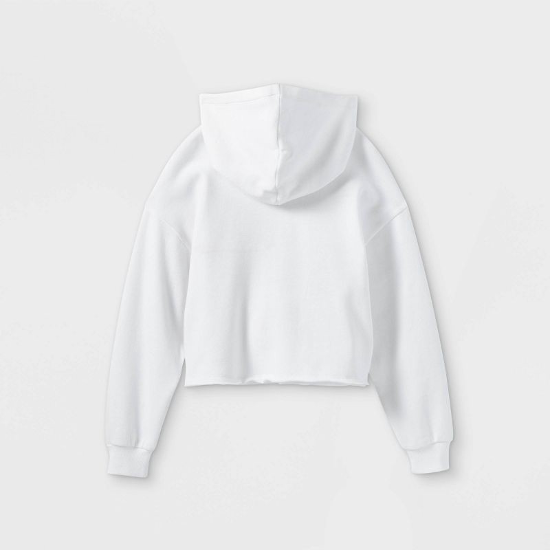 slide 2 of 3, Girls' Boxy Cropped Zip-Up Hoodie Sweatshirt - art class™ White L, 1 ct