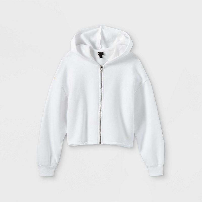 slide 1 of 3, Girls' Boxy Cropped Zip-Up Hoodie Sweatshirt - art class™ White L, 1 ct