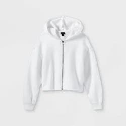Girls' Boxy Cropped Zip-Up Hoodie Sweatshirt - art class™ White XL