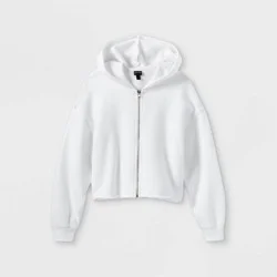 Girls' Boxy Cropped Zip-Up Hoodie Sweatshirt - art class™ White XXL