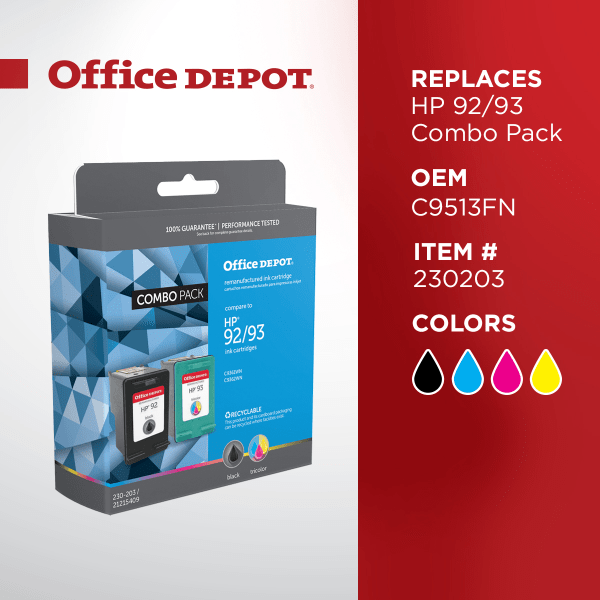 slide 2 of 5, Office Depot Brand Od292-93 Remanufactured Ink Cartridge Replacement For Hp 92/93 Black/Tricolor, Pack Of 2, 2 ct
