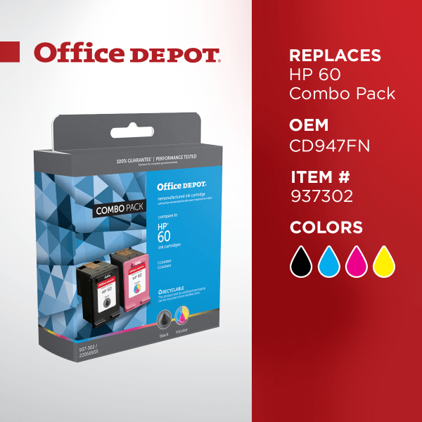 slide 3 of 5, Office Depot Brand Od60Kc Remanufactured Ink Cartridge Replacement For Hp 60 Black/Tricolor, Pack Of 2, 2 ct