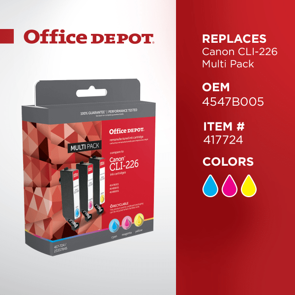 slide 3 of 5, Office Depot Brand Odcli226Cmy (Canon Cli-226) Remanufactured Cyan/Magenta/Yellow Ink Cartridges, Pack Of 3, 3 ct