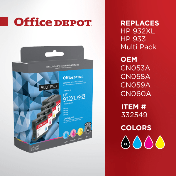 slide 4 of 5, Office Depot Brand Od932Xlk933Cmy-C Remanufactured High-Yield Ink Cartridge Replacement For Hp 932Xl/933, Multi-Pack, 1 ct