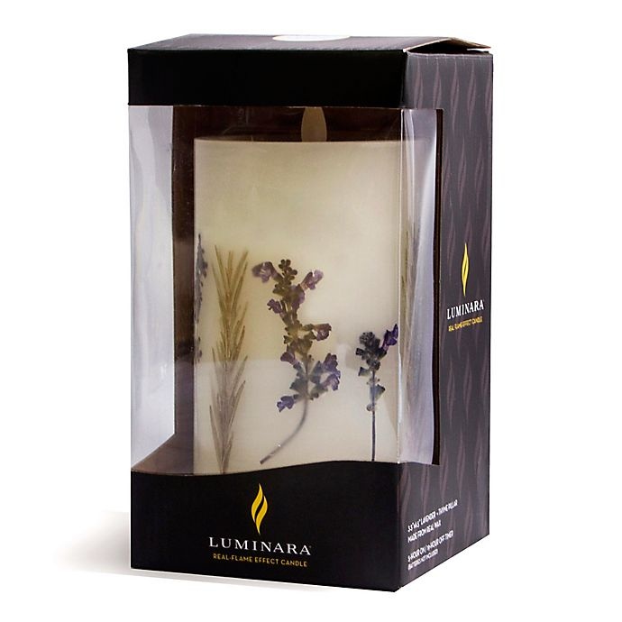 slide 2 of 3, Luminara Embedded Lavender & Thyme Real-Flame Effect Pillar Candle, 6 in