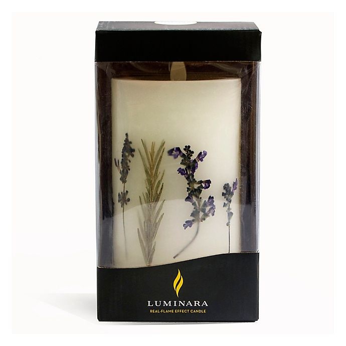 slide 3 of 3, Luminara Embedded Lavender & Thyme Real-Flame Effect Pillar Candle, 6 in