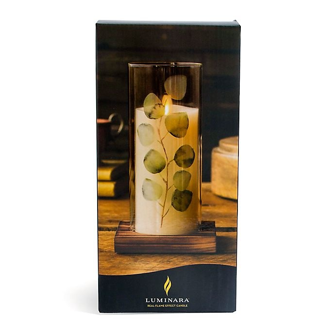 slide 3 of 4, Luminara Large Eucalyptus Glass Hurricane with Real-Flame Effect Pillar Candle, 1 ct