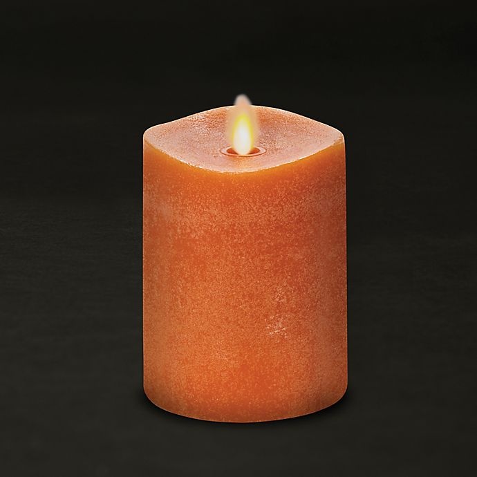 slide 2 of 4, Luminara Chalky Wax Real-Flame Effect Pillar Candle - Orange, 4.5 in