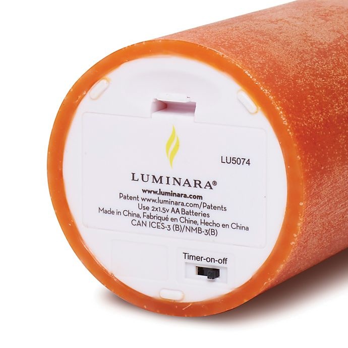 slide 3 of 4, Luminara Chalky Wax Real-Flame Effect Pillar Candle - Orange, 4.5 in