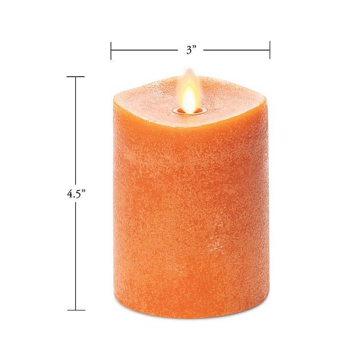 slide 4 of 4, Luminara Chalky Wax Real-Flame Effect Pillar Candle - Orange, 4.5 in