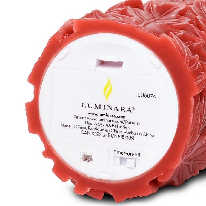 slide 3 of 4, Luminara Carved Leaf Harvest LED Pillar Candle - Red, 6 in