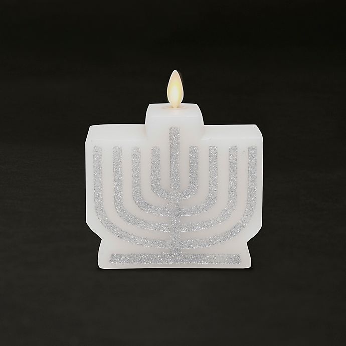 slide 2 of 3, Luminara LED Real-Flame Effect Menorah Pillar Candle - White/Silver, 1 ct