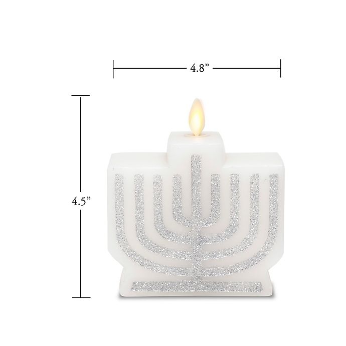 slide 3 of 3, Luminara LED Real-Flame Effect Menorah Pillar Candle - White/Silver, 1 ct